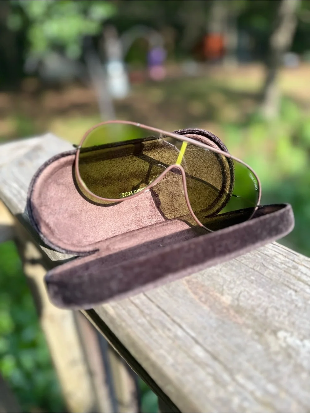 Tom Ford Gold-Trim Olive Gradient Shield Sunglasses